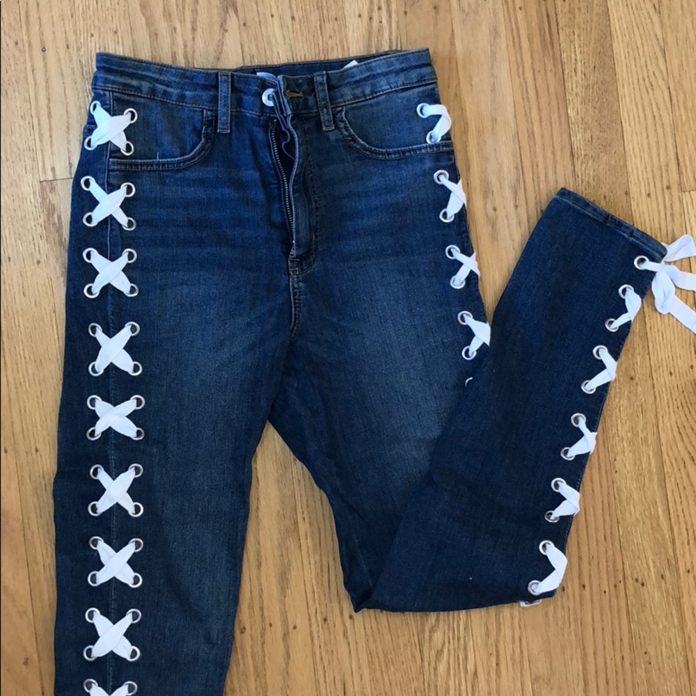 H&M White Ribbon Skinny Jeans